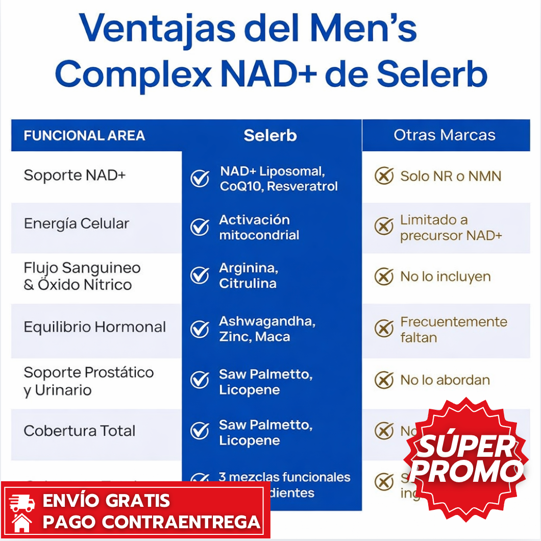 Oferta Especial 2X1: Selerb™: Suplemento de NAD+ para Hombres - 60 Cápsulas