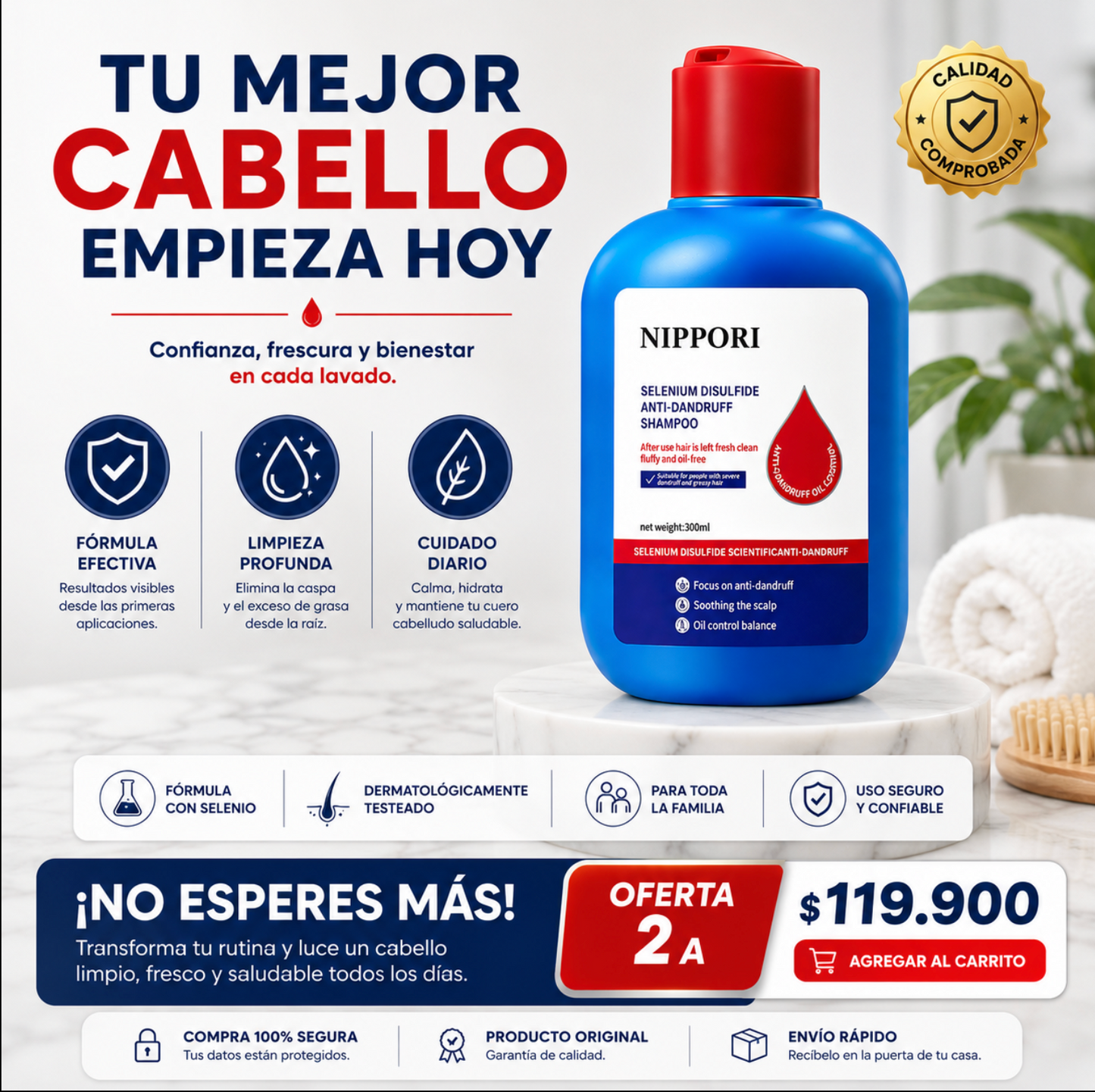 2X1 Oferta Especial NIPPORI™: Controla Grasa, Elimina Caspa, Calma Picazón