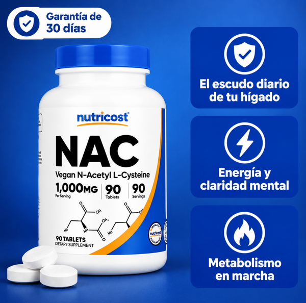 Oferta 2X1 Nutricost NAC Vegan 1.000 mg: Tu hígado liberado de grasa, naturalmente