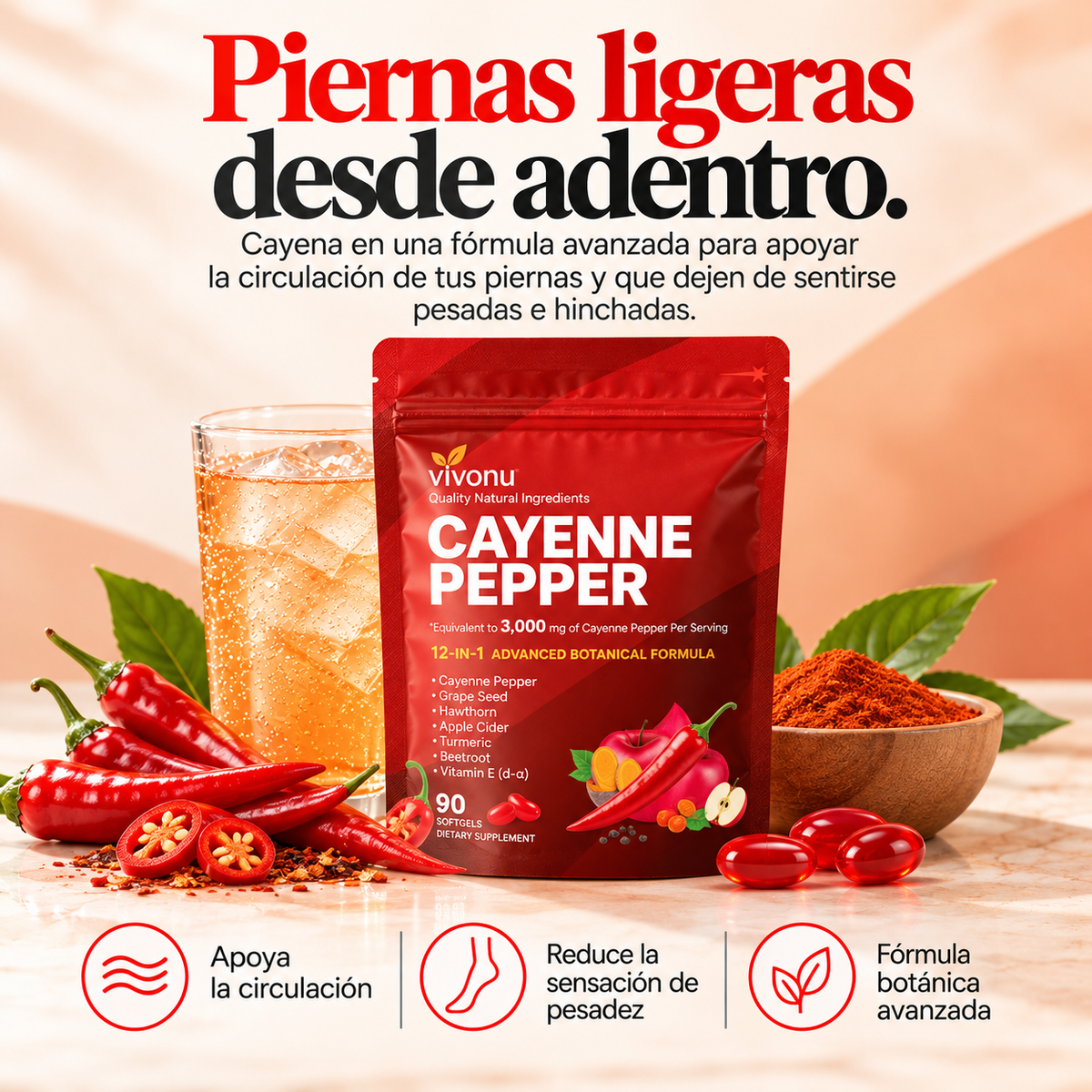 Cayenne Pepper™: apoya la circulación y piernas más ligeras