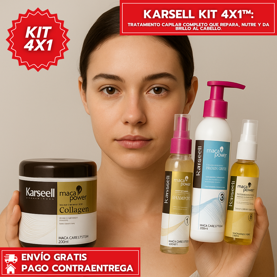 Karsell Kit 4x1™: Tratamiento capilar completo que repara, nutre y da brillo al cabello.