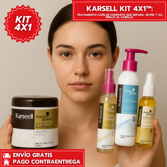 Karsell Kit 4x1™: Tratamiento capilar completo que repara, nutre y da brillo al cabello.