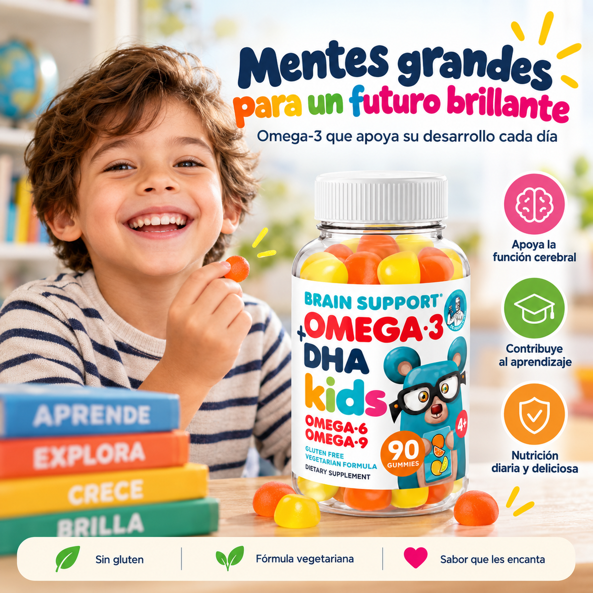 OMEGA KIDS DHA™: Apoyo nutricional para el desarrollo cerebral, la memoria y el aprendizaje de los niños.
