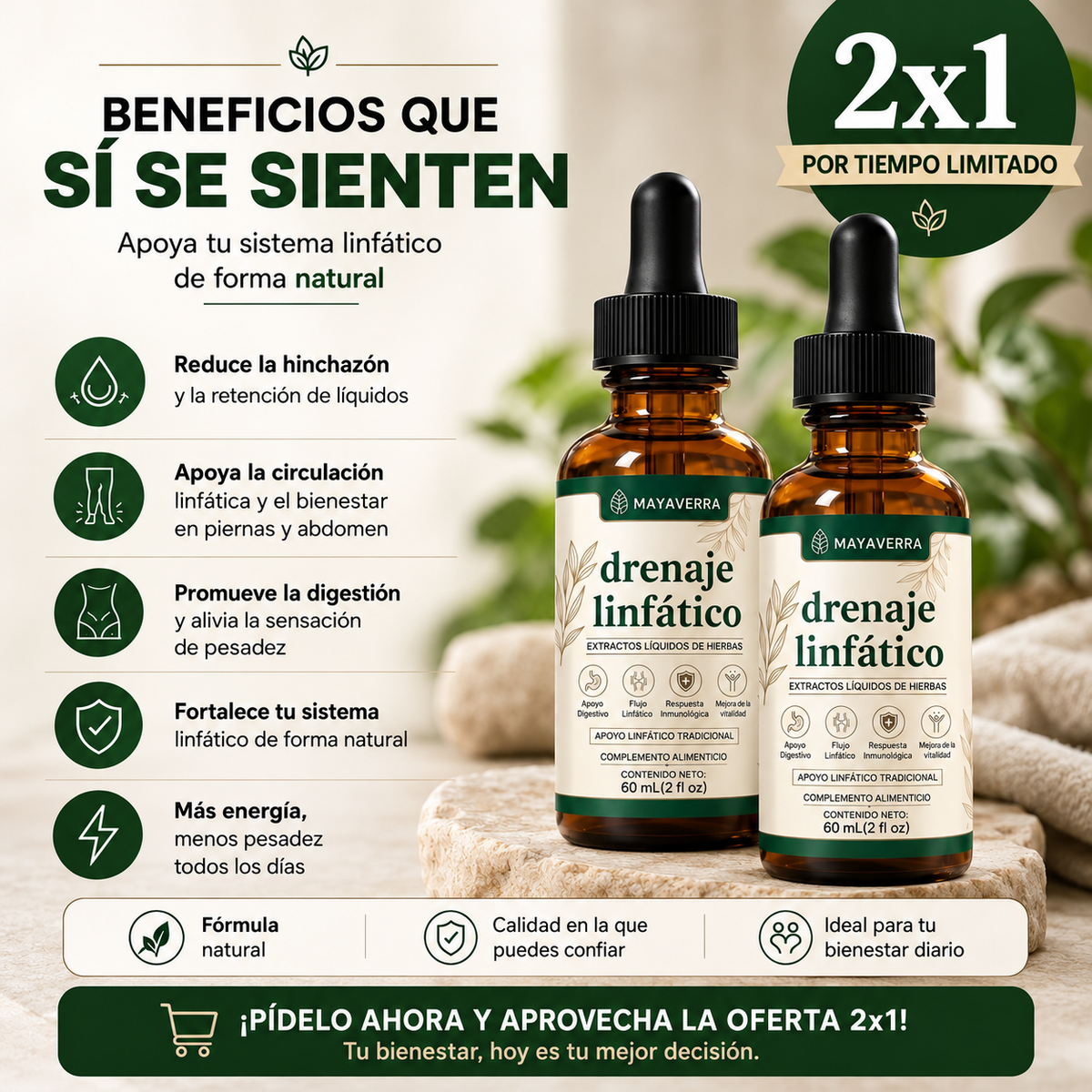 2X1 LYMPHATIC DRAINAGE™: Drenaje Linfático Natural, Reduce la hinchazon