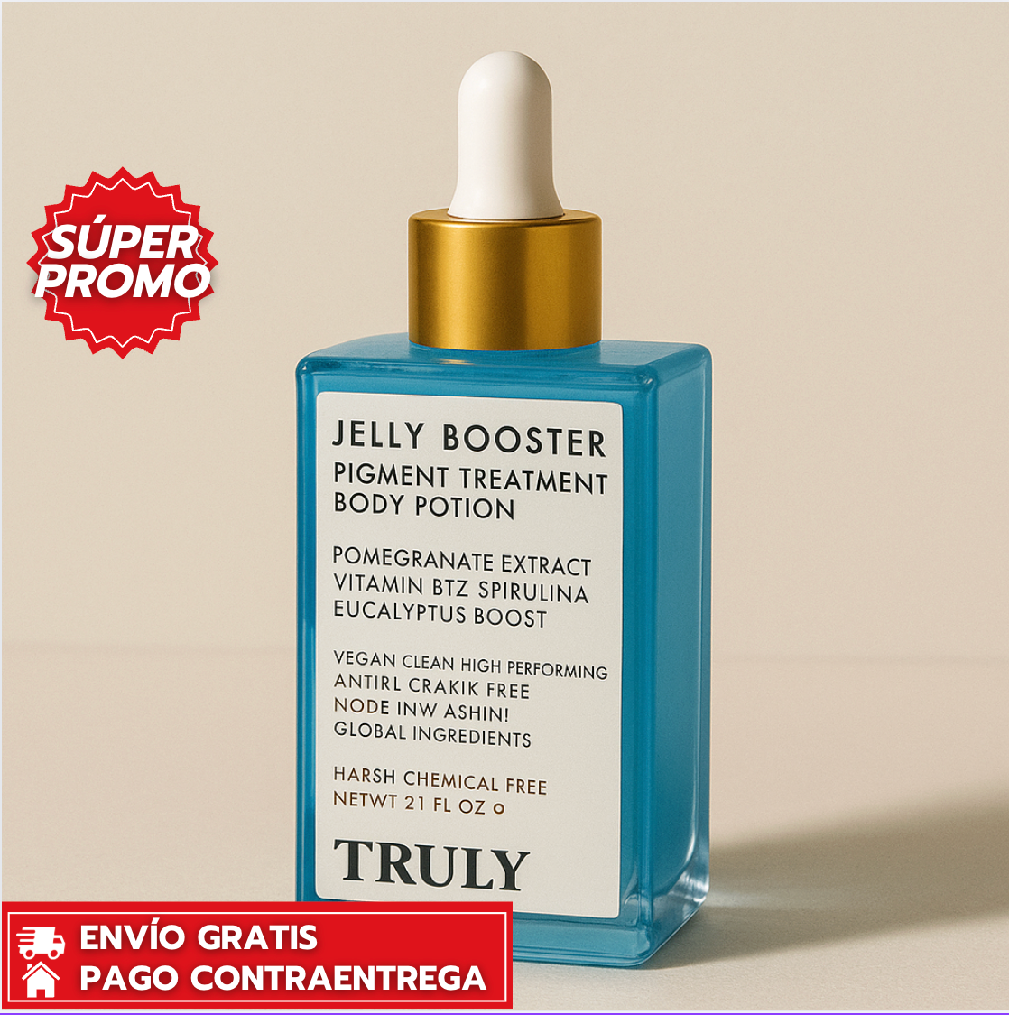 Truly Jelly Booster™: Suero Vegano Que Aclara Manchas, Repara Cicatrices y Aporta Luminosidad a la piel.