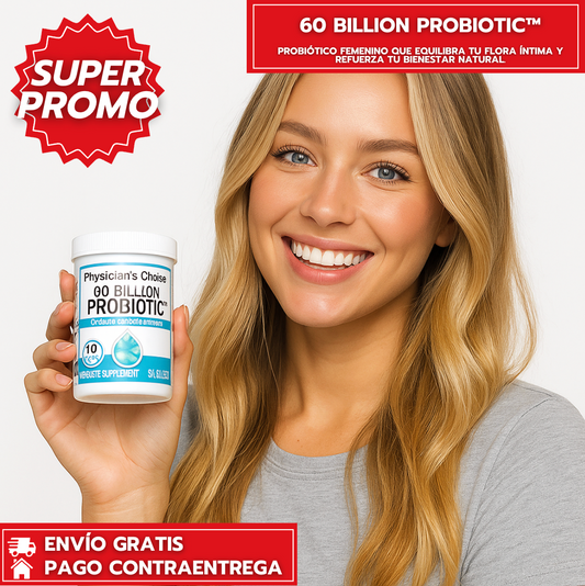 60 Billion Probiotic™: Probiótico femenino que equilibra tu flora íntima y refuerza tu bienestar natural.