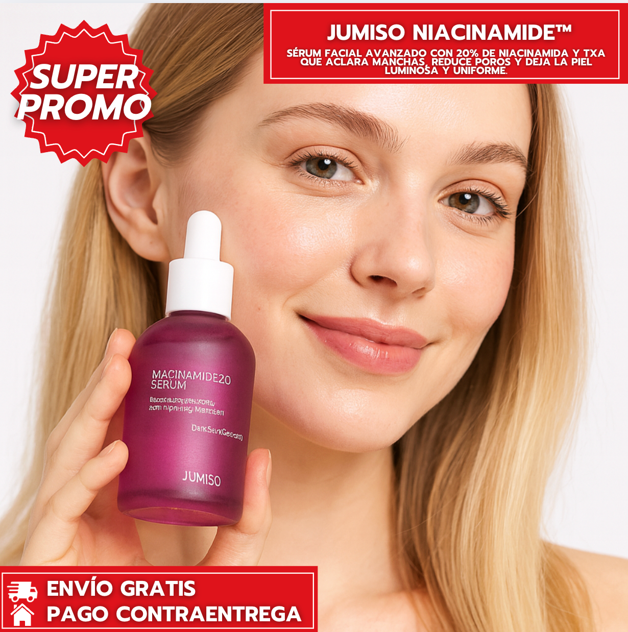 Jumiso Niacinamide™: Sérum facial avanzado con 20% de niacinamida y TXA que aclara manchas, reduce poros y deja la piel luminosa y uniforme.