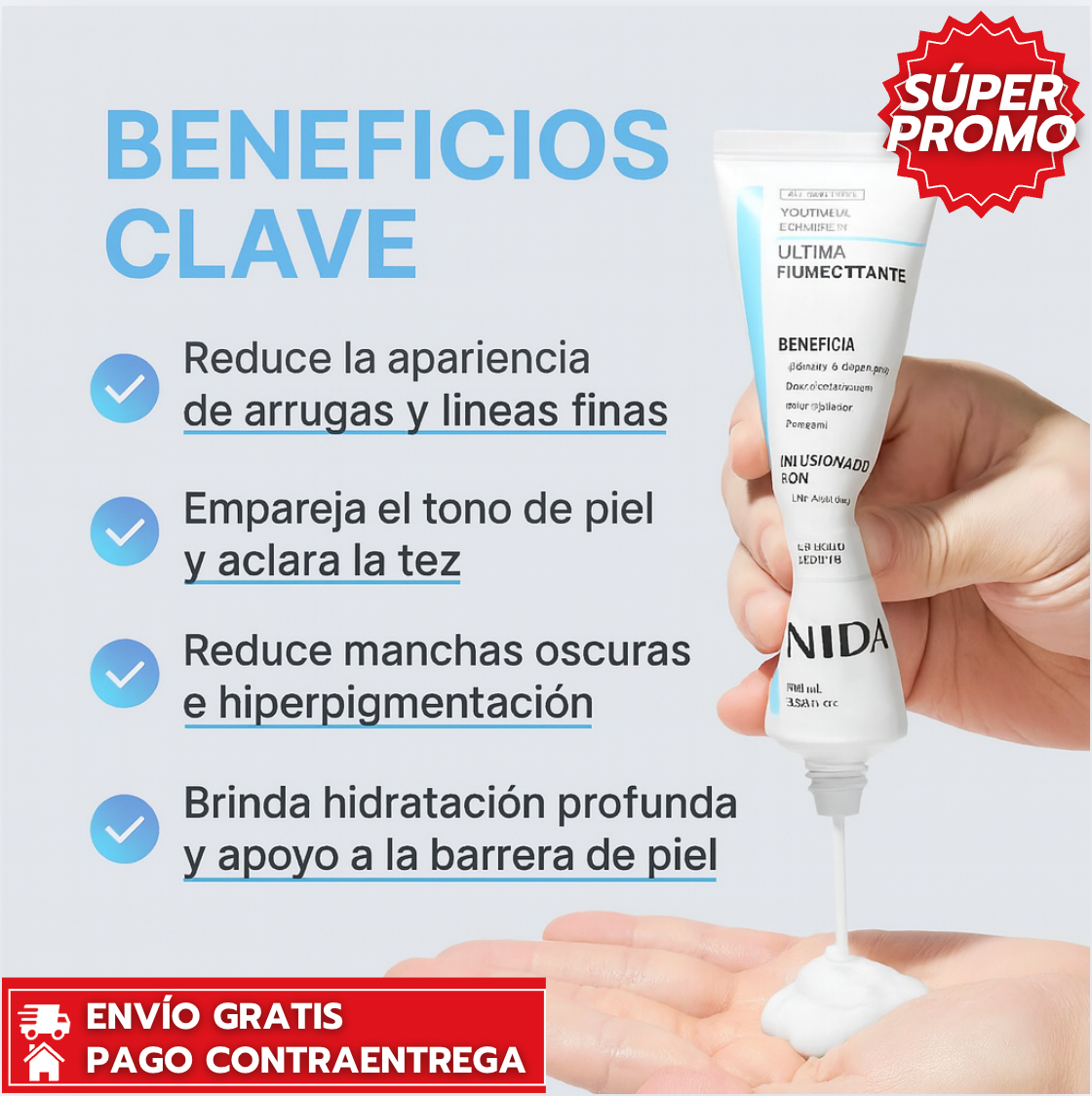 Nida YouthFull™: Crema facial hidratante que mejora la elasticidad y aporta luminosidad saludable.