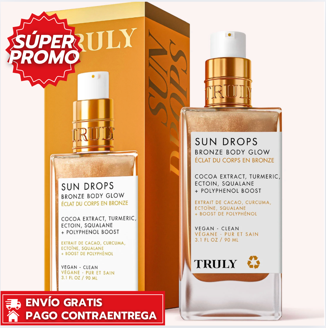Truly Sun Drops™: Bronceador ligero que deja un brillo dorado y radiante.