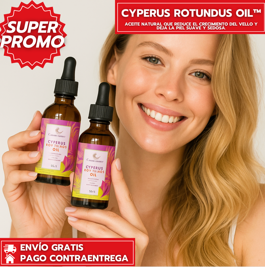 Oferta Especial 2x1 : Cyperus Rotundus Oil™: Aceite natural que reduce el crecimiento del vello y deja la piel suave y sedosa.
