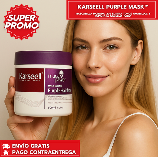 Karseell Purple Mask™: Mascarilla morada que elimina tonos amarillos y repara el cabello rubio.