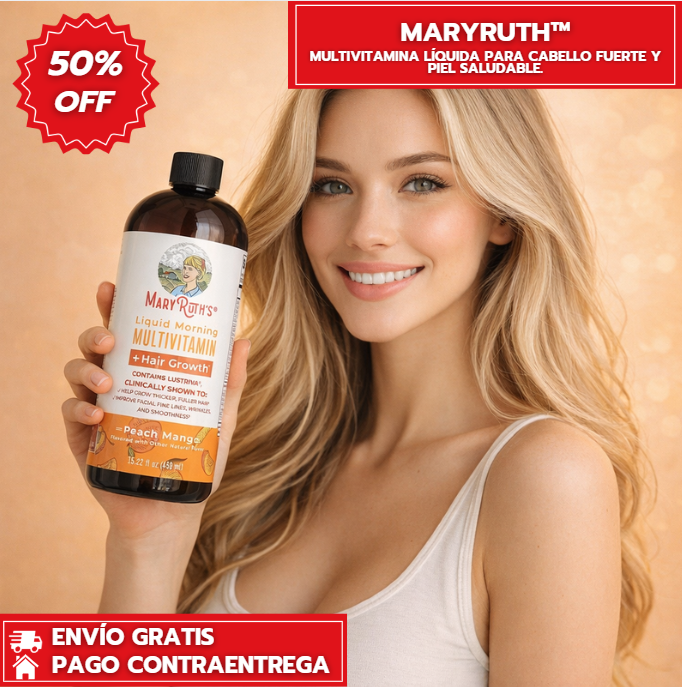 MaryRuth™: Multivitamina líquida para cabello fuerte y piel saludable.