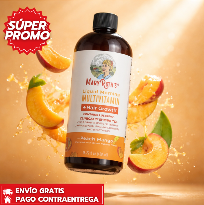 MaryRuth™: Multivitamina líquida para cabello fuerte y piel saludable.