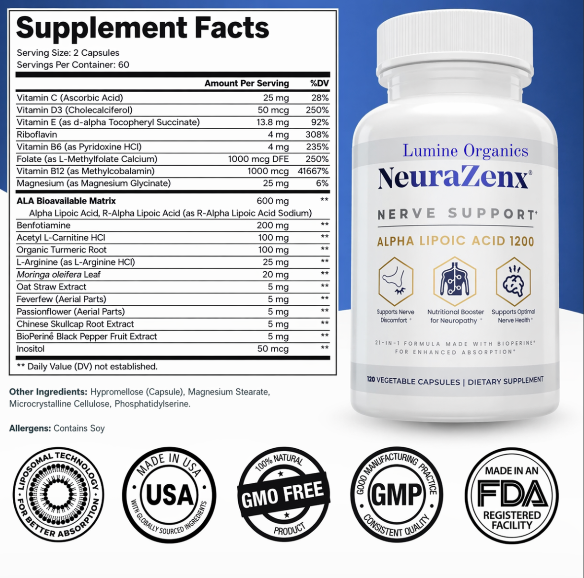 NeuraZenx™: Apoya la salud nerviosa y alivia molestias con su fórmula 20 en 1.
