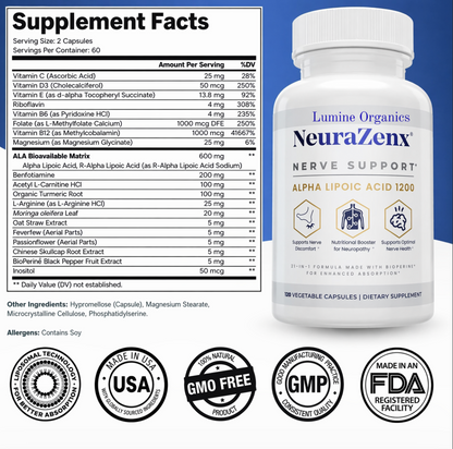 NeuraZenx™: Apoya la salud nerviosa y alivia molestias con su fórmula 20 en 1.