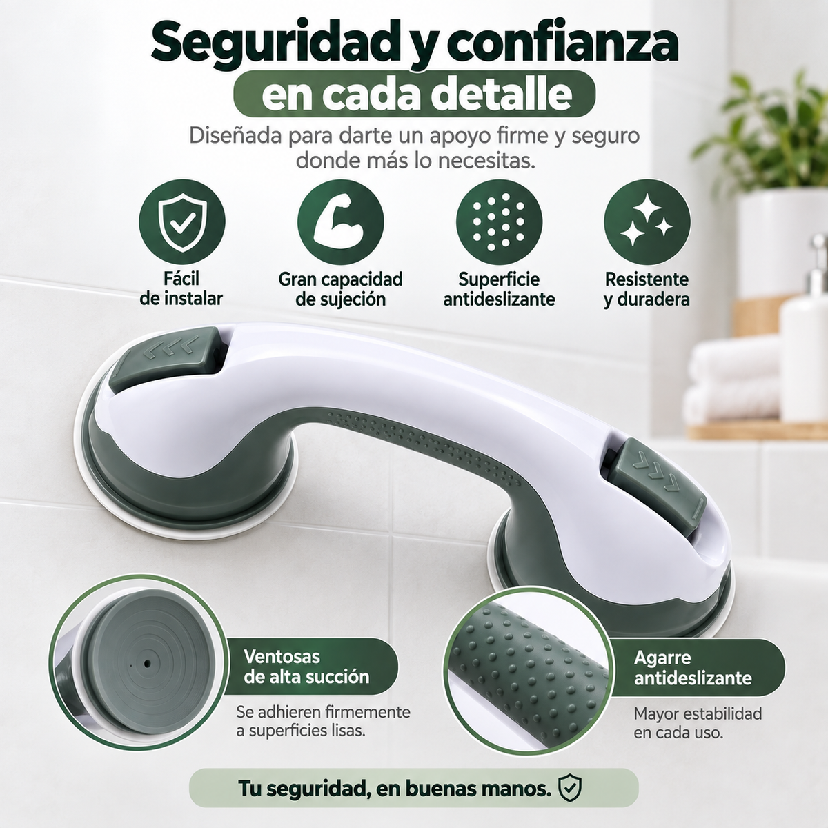 Barra de Seguridad™: Apoyo Seguro en Cada Paso, sin Taladrar tu Pared