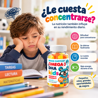 OMEGA KIDS DHA™: Apoyo nutricional para el desarrollo cerebral, la memoria y el aprendizaje de los niños.